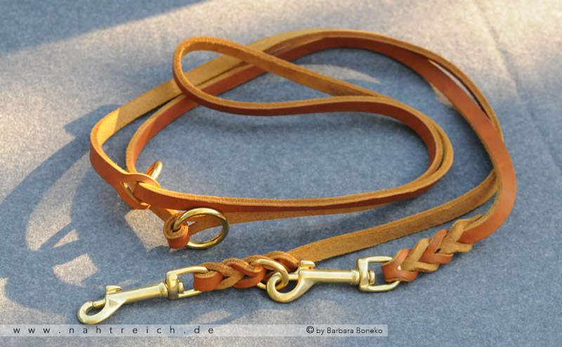 Verstellbare Fettleder- Leine cognac 10mm