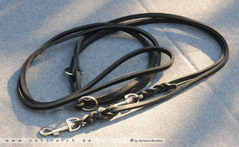 Verstellbare Fettleder- Leine schwarz 6mm silbern